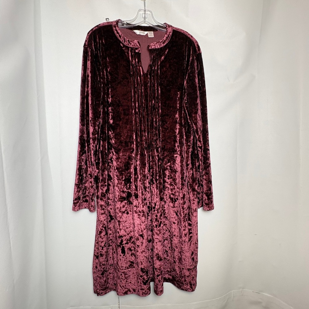 Burgundy Crushed Velvet L/S Midi Dress Plus Size 2XL Boho Hippie Romantic Vamp‎